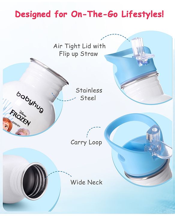 Babyhug Disney Frozen Theme Stainless Steel Color Changing Magic Bottle Multicolor - 600ml| Leak Resistant| BPA Free| Rust Proof| Food Grade 304 SS| Soft Silicone Spout