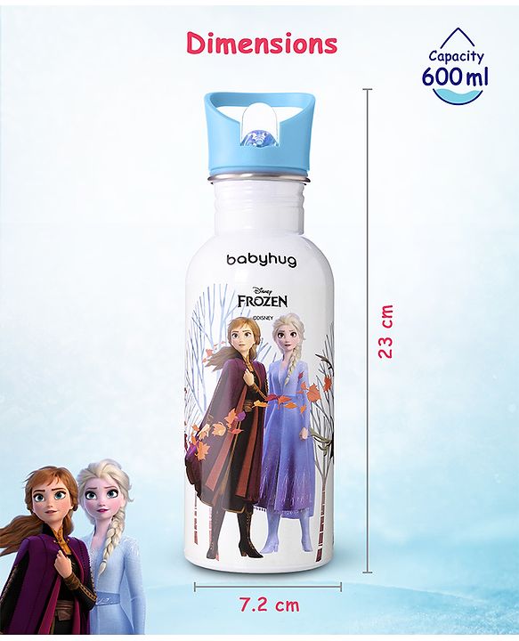 Babyhug Disney Frozen Theme Stainless Steel Color Changing Magic Bottle Multicolor - 600ml| Leak Resistant| BPA Free| Rust Proof| Food Grade 304 SS| Soft Silicone Spout