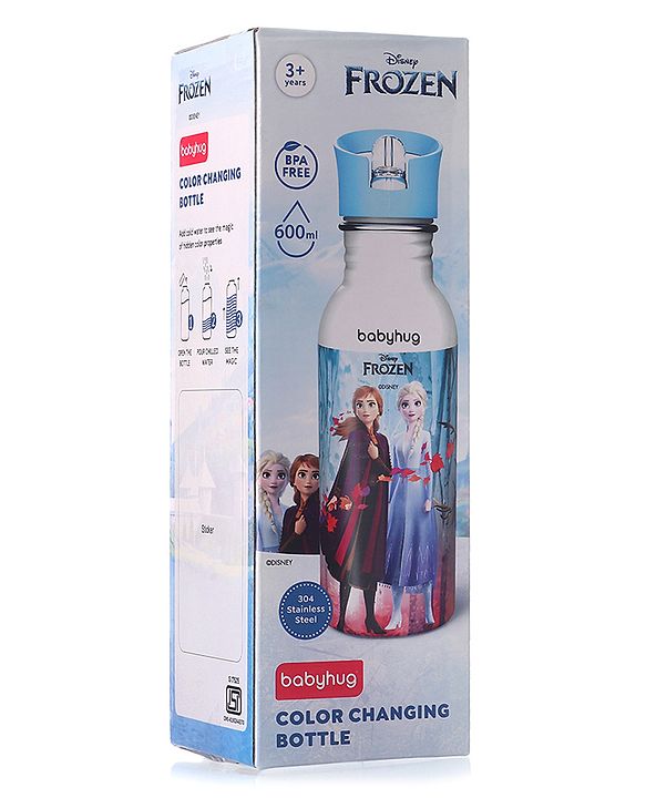 Babyhug Disney Frozen Theme Stainless Steel Color Changing Magic Bottle Multicolor - 600ml| Leak Resistant| BPA Free| Rust Proof| Food Grade 304 SS| Soft Silicone Spout