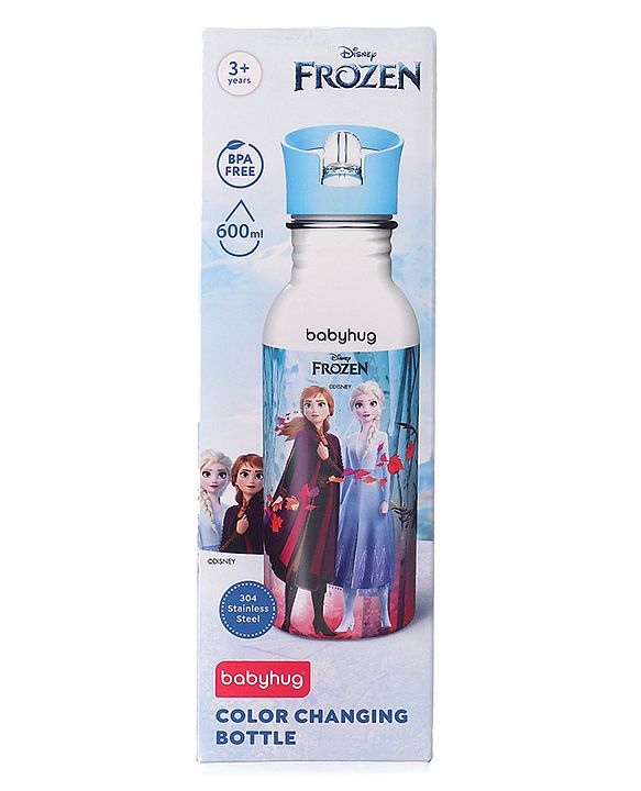 Babyhug Disney Frozen Theme Stainless Steel Color Changing Magic Bottle Multicolor - 600ml| Leak Resistant| BPA Free| Rust Proof| Food Grade 304 SS| Soft Silicone Spout