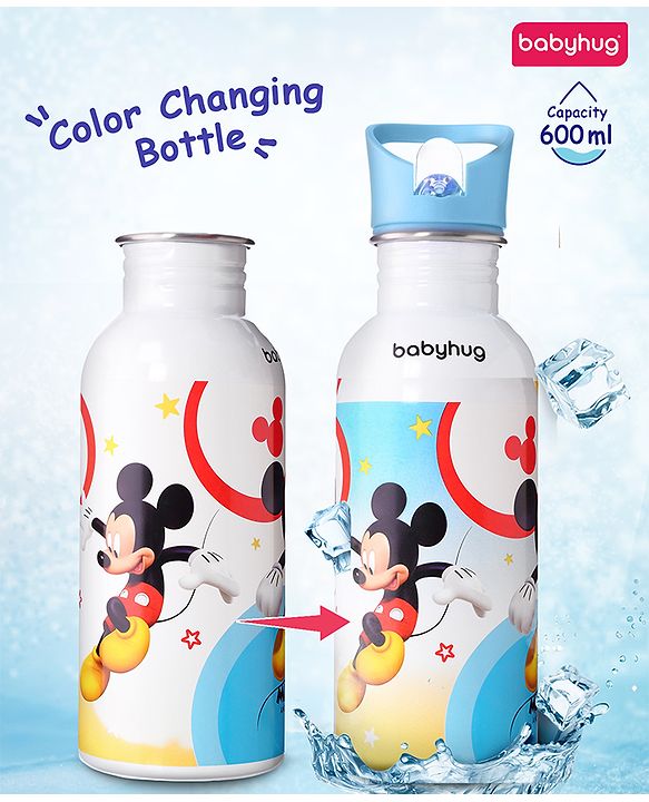 Babyhug Disney Frozen Theme Stainless Steel Color Changing Magic Bottle Multicolor - 600ml| Leak Resistant| BPA Free| Rust Proof| Food Grade 304 SS| Soft Silicone Spout