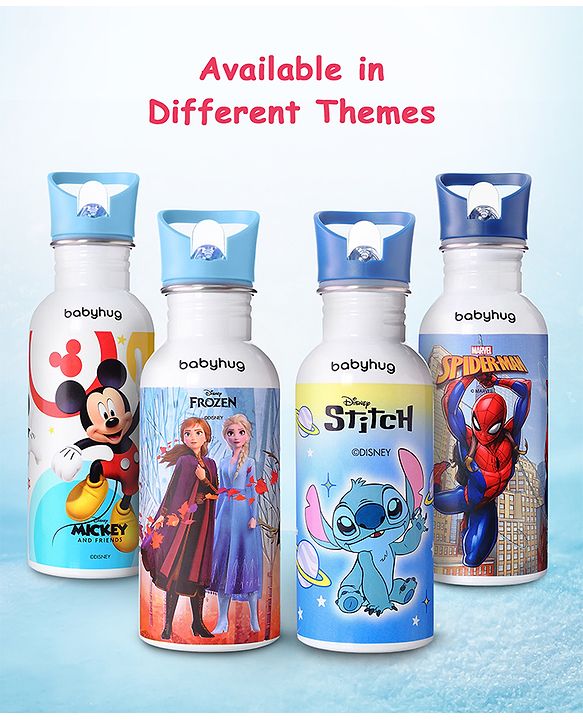 Babyhug Disney Frozen Theme Stainless Steel Color Changing Magic Bottle Multicolor - 600ml| Leak Resistant| BPA Free| Rust Proof| Food Grade 304 SS| Soft Silicone Spout