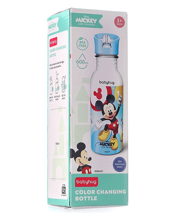 Babyhug Disney Frozen Theme Stainless Steel Color Changing Magic Bottle Multicolor - 600ml| Leak Resistant| BPA Free| Rust Proof| Food Grade 304 SS| Soft Silicone Spout
