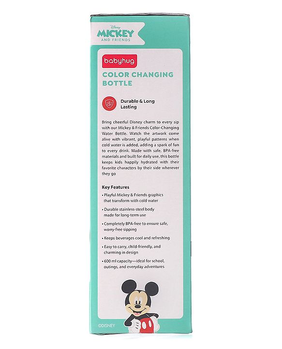 Babyhug Disney Frozen Theme Stainless Steel Color Changing Magic Bottle Multicolor - 600ml| Leak Resistant| BPA Free| Rust Proof| Food Grade 304 SS| Soft Silicone Spout