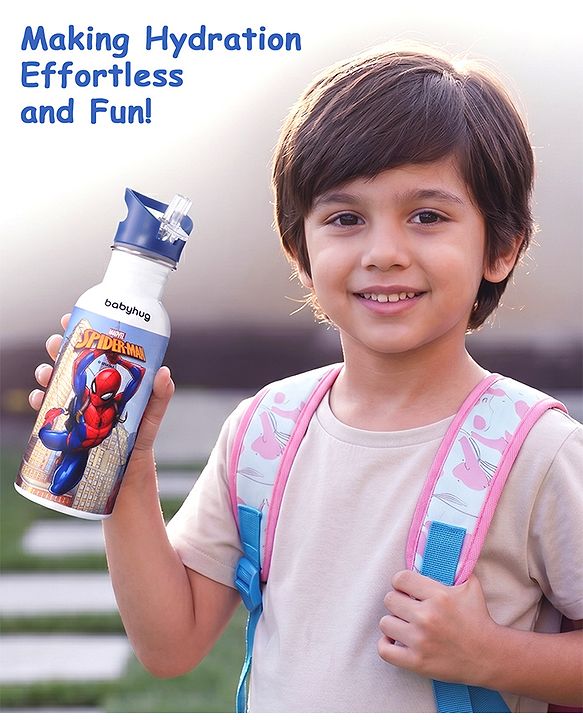 Babyhug Marvel SpiderMan Theme Stainless Steel Color Changing Magic Bottle Multicolor - 600ml| Leak Resistant| BPA Free| Rust Proof| Food Grade 304 SS| Soft Silicone Spout