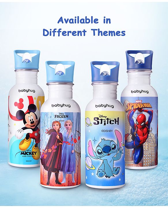 Babyhug Marvel SpiderMan Theme Stainless Steel Color Changing Magic Bottle Multicolor - 600ml| Leak Resistant| BPA Free| Rust Proof| Food Grade 304 SS| Soft Silicone Spout