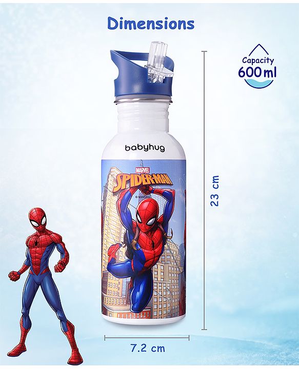 Babyhug Marvel SpiderMan Theme Stainless Steel Color Changing Magic Bottle Multicolor - 600ml| Leak Resistant| BPA Free| Rust Proof| Food Grade 304 SS| Soft Silicone Spout