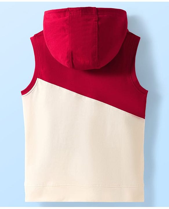 Pine Kids 100% Cotton Knit Sleeveless Hooded T-Shirt With Kangaroo Pockets - Red