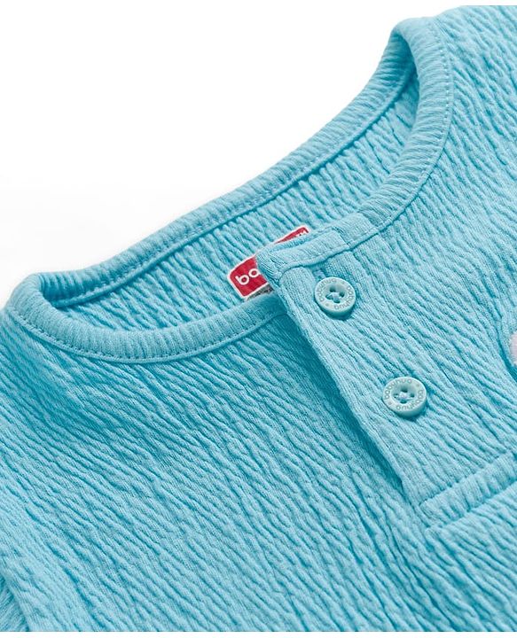 Babyhug 100% Cotton Knit Half Sleeves Fox Embroidered T-Shirt With Short Set - Light Blue