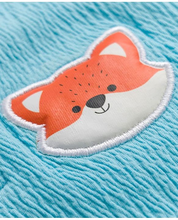 Babyhug 100% Cotton Knit Half Sleeves Fox Embroidered T-Shirt With Short Set - Light Blue