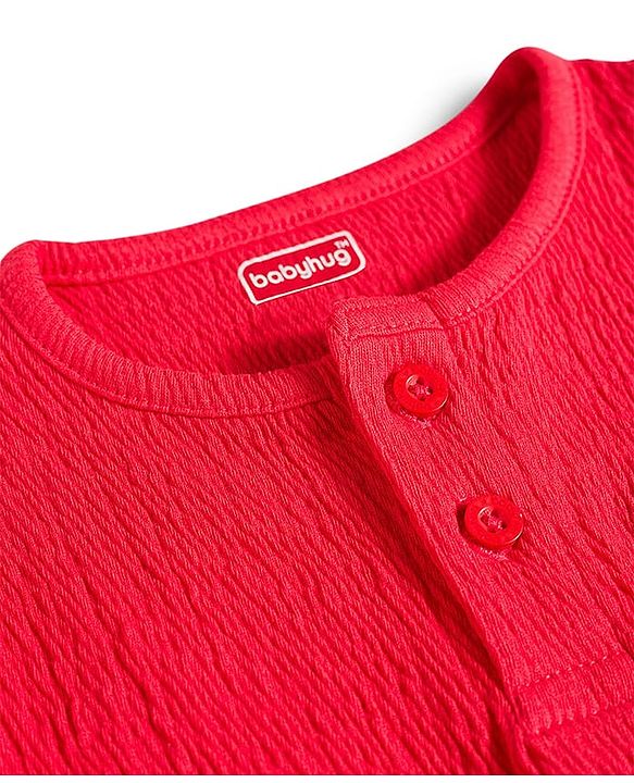Babyhug Single Jersey Knit Half Sleeves T-Shirt & Shorts Set with Bear Patch Detailing - Red