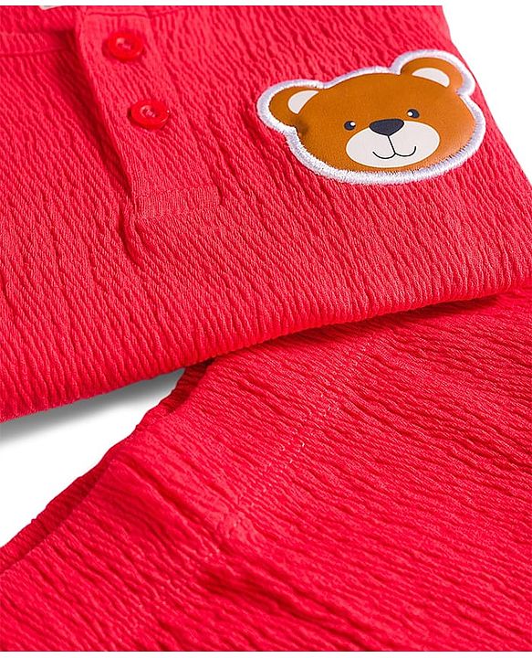 Babyhug Single Jersey Knit Half Sleeves T-Shirt & Shorts Set with Bear Patch Detailing - Red