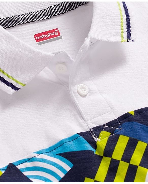 Babyhug Single Jersey Knit Half Sleeves Cut & Sew Polo T-Shirt & Lounge Pant Set with Smiley Print - Navy Blue