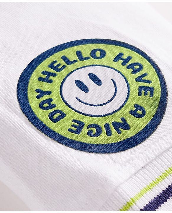 Babyhug Single Jersey Knit Half Sleeves Cut & Sew Polo T-Shirt & Lounge Pant Set with Smiley Print - Navy Blue