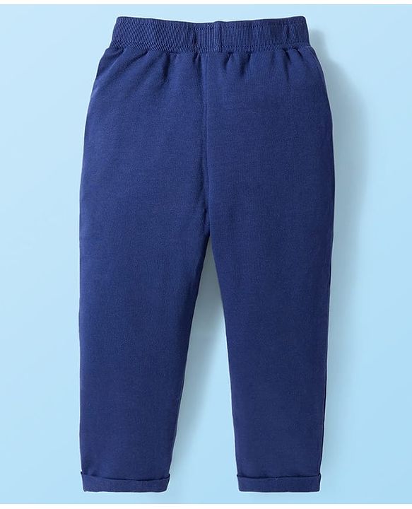 Babyhug Single Jersey Knit Half Sleeves Cut & Sew Polo T-Shirt & Lounge Pant Set with Smiley Print - Navy Blue