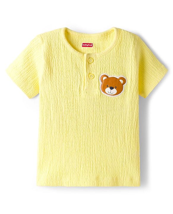 Babyhug Single Jersey Knit Half Sleeves T-Shirt & Shorts Set with Bear Patch Detailing - Yellow