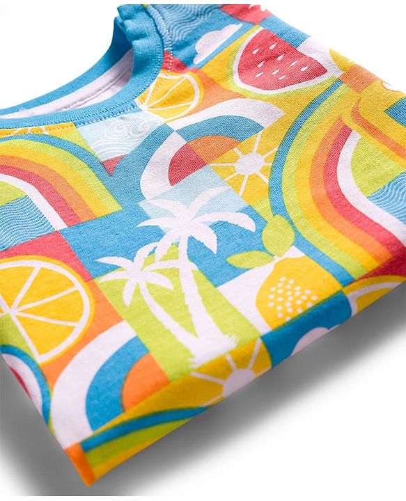 Babyhug Single Jersey Knit Half Sleeves T-Shirt & Shorts Set With Tropical Print - Multicolor