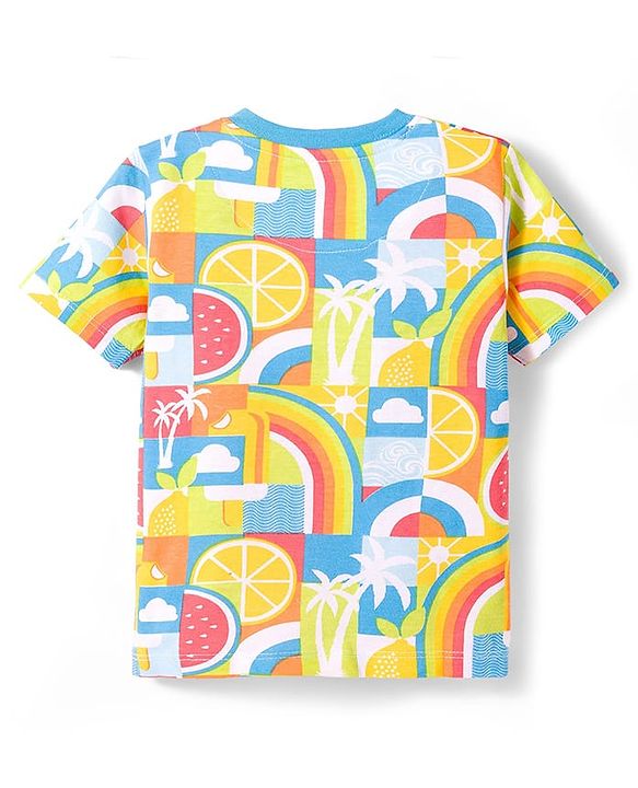 Babyhug Single Jersey Knit Half Sleeves T-Shirt & Shorts Set With Tropical Print - Multicolor