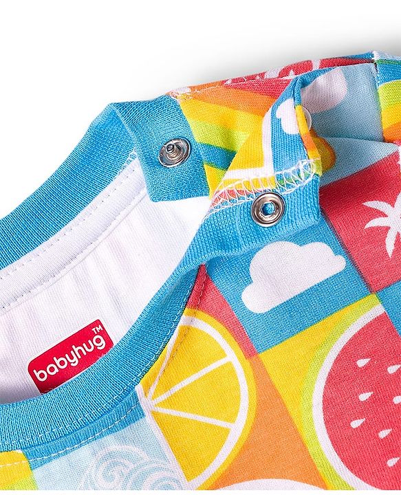Babyhug Single Jersey Knit Half Sleeves T-Shirt & Shorts Set With Tropical Print - Multicolor