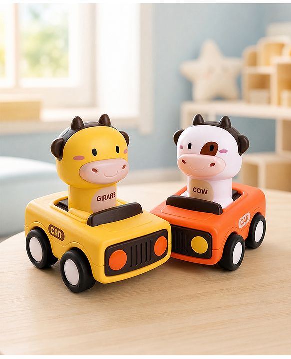 Babyhug Press & Go Giraffe and Cow Characters Cars for Toddlers| Animal Mini Racing Car for Early Learning|Fun Toy for 3+ Years Kids |BIS Certified| Pack of 2| Imaginative Play| Toddler Gifting Option
