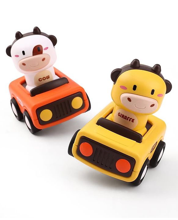 Babyhug Press & Go Giraffe and Cow Characters Cars for Toddlers| Animal Mini Racing Car for Early Learning|Fun Toy for 3+ Years Kids |BIS Certified| Pack of 2| Imaginative Play| Toddler Gifting Option