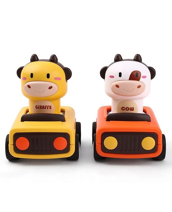 Babyhug Press & Go Giraffe and Cow Characters Cars for Toddlers| Animal Mini Racing Car for Early Learning|Fun Toy for 3+ Years Kids |BIS Certified| Pack of 2| Imaginative Play| Toddler Gifting Option