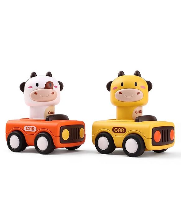 Babyhug Press & Go Giraffe and Cow Characters Cars for Toddlers| Animal Mini Racing Car for Early Learning|Fun Toy for 3+ Years Kids |BIS Certified| Pack of 2| Imaginative Play| Toddler Gifting Option