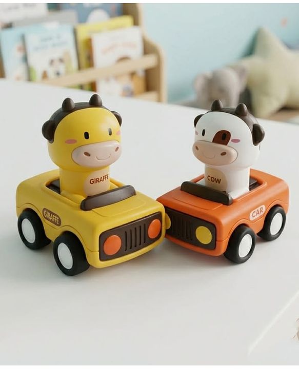 Babyhug Press & Go Giraffe and Cow Characters Cars for Toddlers| Animal Mini Racing Car for Early Learning|Fun Toy for 3+ Years Kids |BIS Certified| Pack of 2| Imaginative Play| Toddler Gifting Option