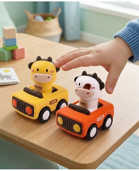 Babyhug Press & Go Giraffe and Cow Characters Cars for Toddlers| Animal Mini Racing Car for Early Learning|Fun Toy for 3+ Years Kids |BIS Certified| Pack of 2| Imaginative Play| Toddler Gifting Option