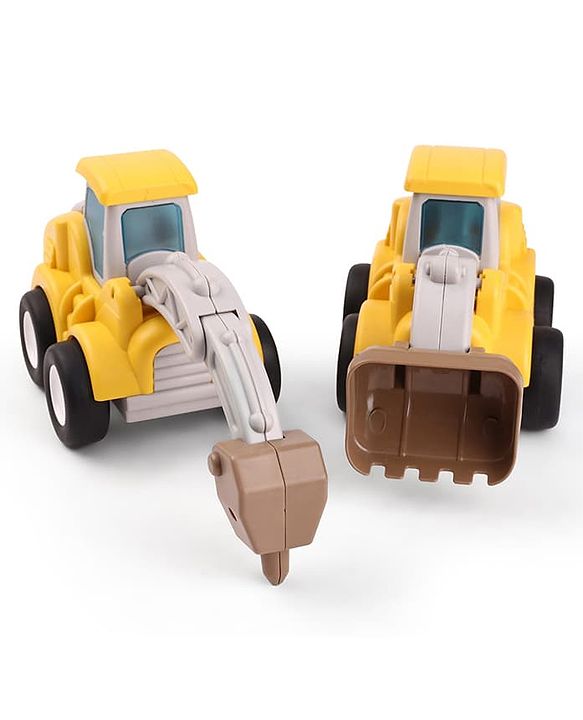 Babyhug Press & Go Mini Bulldozer & Driller Truck Toy with Flexible Joints for Toddlers| Early Learning & Development| Pretend Play Toy| Fun Toy for 3+ Years Kids |BIS Certified| Pack of 2