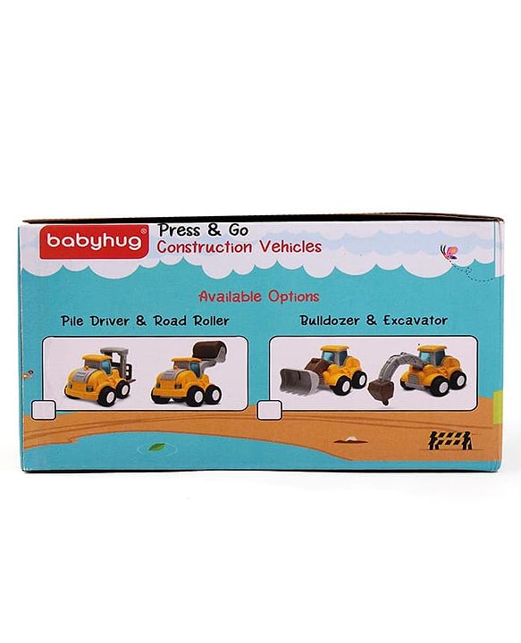 Babyhug Press & Go Mini Bulldozer & Driller Truck Toy with Flexible Joints for Toddlers| Early Learning & Development| Pretend Play Toy| Fun Toy for 3+ Years Kids |BIS Certified| Pack of 2