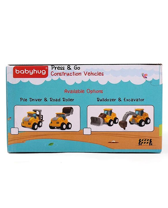 Babyhug Press & Go Mini Bulldozer & Driller Truck Toy with Flexible Joints for Toddlers| Early Learning & Development| Pretend Play Toy| Fun Toy for 3+ Years Kids |BIS Certified| Pack of 2