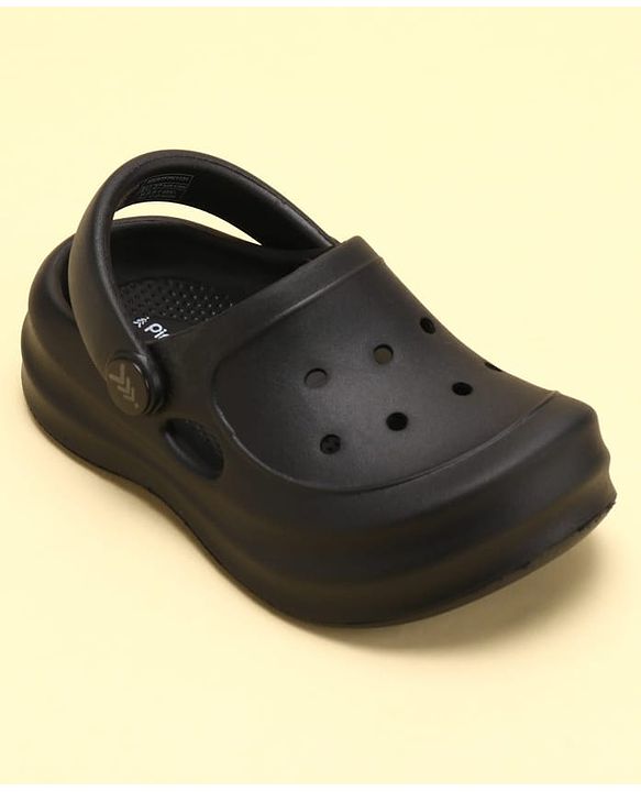 Pine Kids School Shoes Solid Colour Clogs with Back Strap - Black