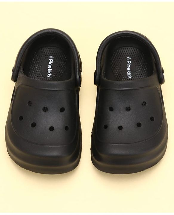 Pine Kids School Shoes Solid Colour Clogs with Back Strap - Black