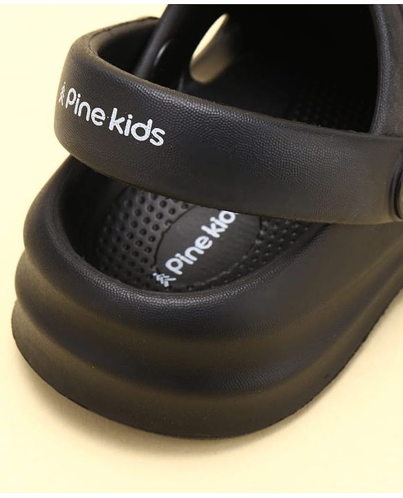 Pine Kids School Shoes Solid Colour Clogs with Back Strap - Black