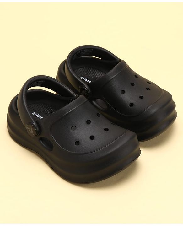 Pine Kids School Shoes Solid Colour Clogs with Back Strap - Black