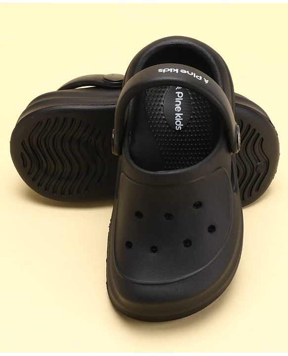 Pine Kids School Shoes Solid Colour Clogs with Back Strap - Black