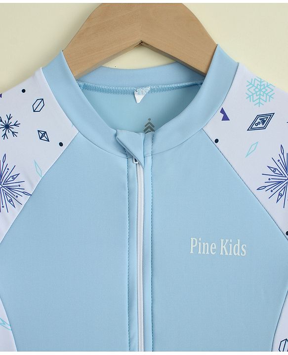 Pine Kids Half Raglan Sleeves Printed Frock Swimsuit - Blue