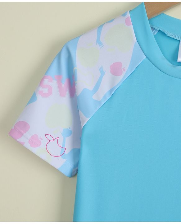 Pine Kids Half Raglan Sleeves Printed Two Piece Swimsuit - Light Blue
