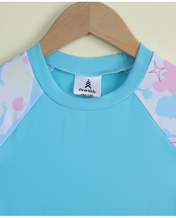 Pine Kids Half Raglan Sleeves Printed Two Piece Swimsuit - Light Blue