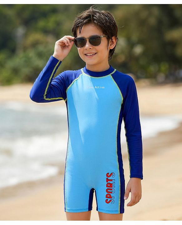 Pine Active Full Raglan Sleeves Legged Swimsuit - Blue
