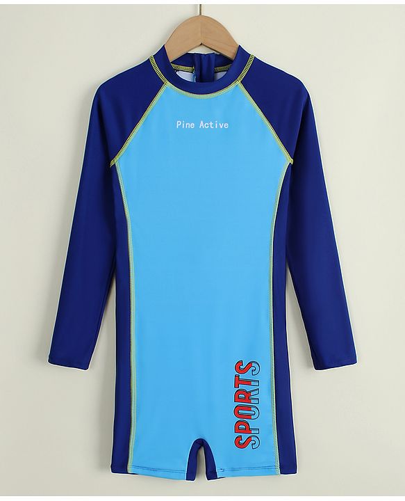 Pine Active Full Raglan Sleeves Legged Swimsuit - Blue
