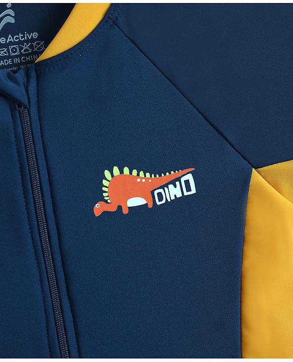 Pine Active Half Raglan Sleeves Legged Swimsuit with Dino Print - Yellow