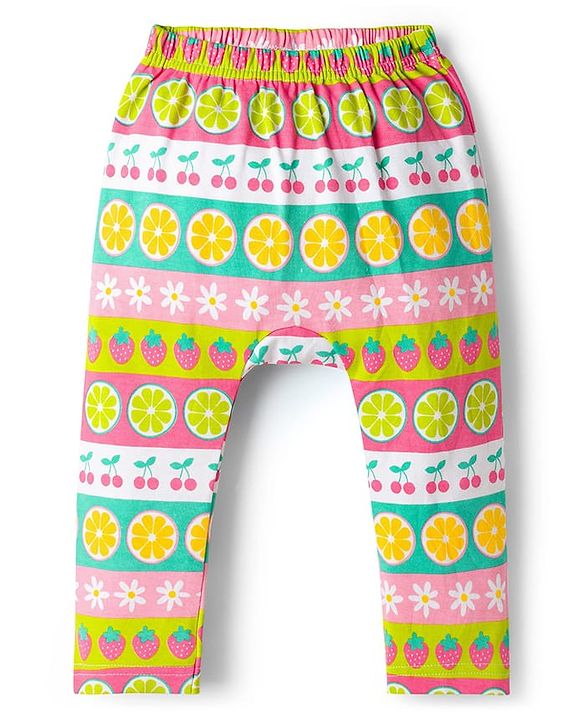 Babyhug Cotton Interlock Knit Full Length Diaper Leggings With Floral Print Pack Of 3 - Pink & Green