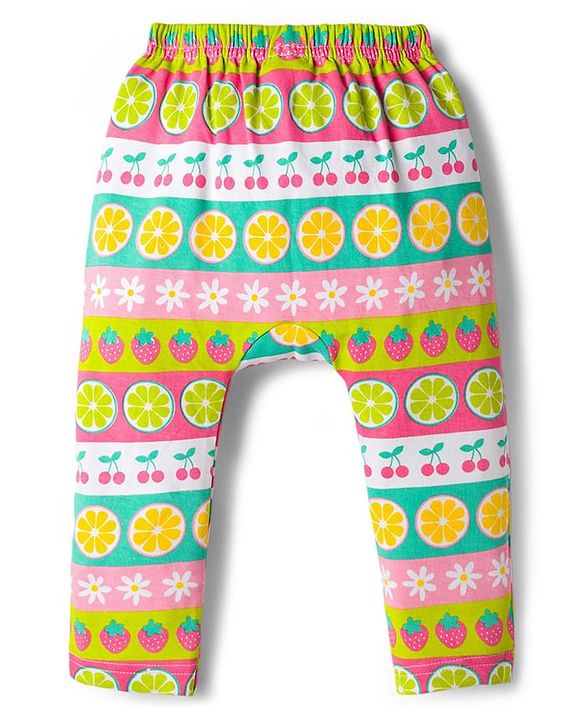 Babyhug Cotton Interlock Knit Full Length Diaper Leggings With Floral Print Pack Of 3 - Pink & Green