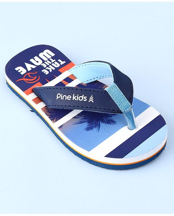 Pine Kids Slip On Beach Theme Printed & Striped Flip Flop - Blue