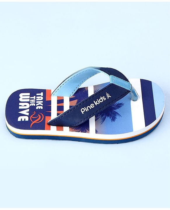 Pine Kids Slip On Beach Theme Printed & Striped Flip Flop - Blue