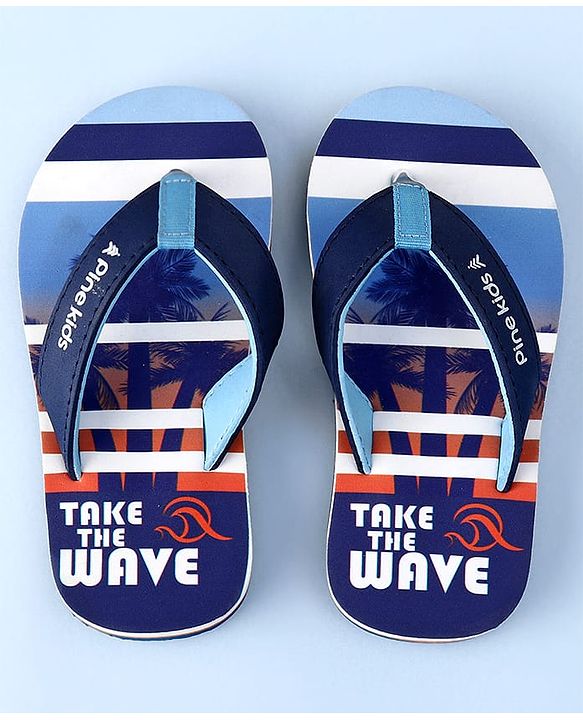 Pine Kids Slip On Beach Theme Printed & Striped Flip Flop - Blue