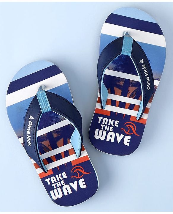 Pine Kids Slip On Beach Theme Printed & Striped Flip Flop - Blue