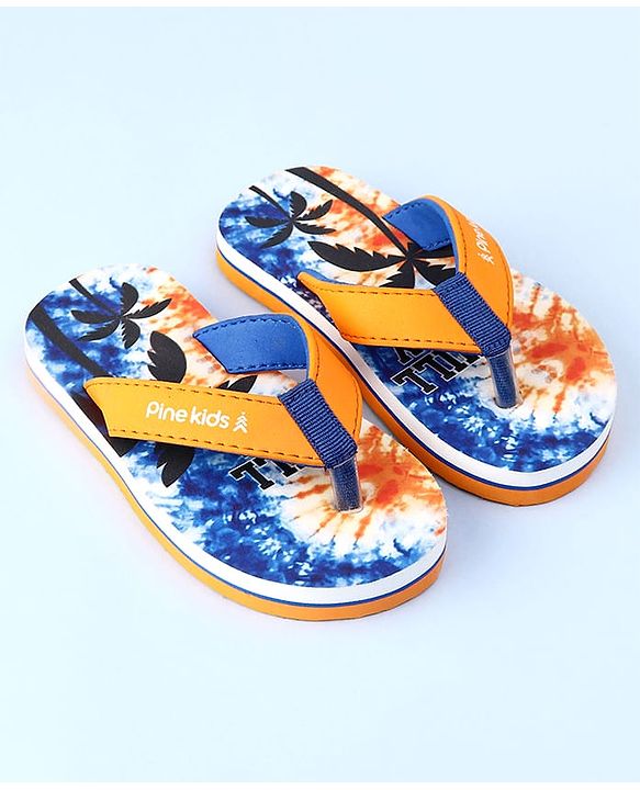 Pine Kids Slip On Flip Flops with Coconut Tree Print - Blue